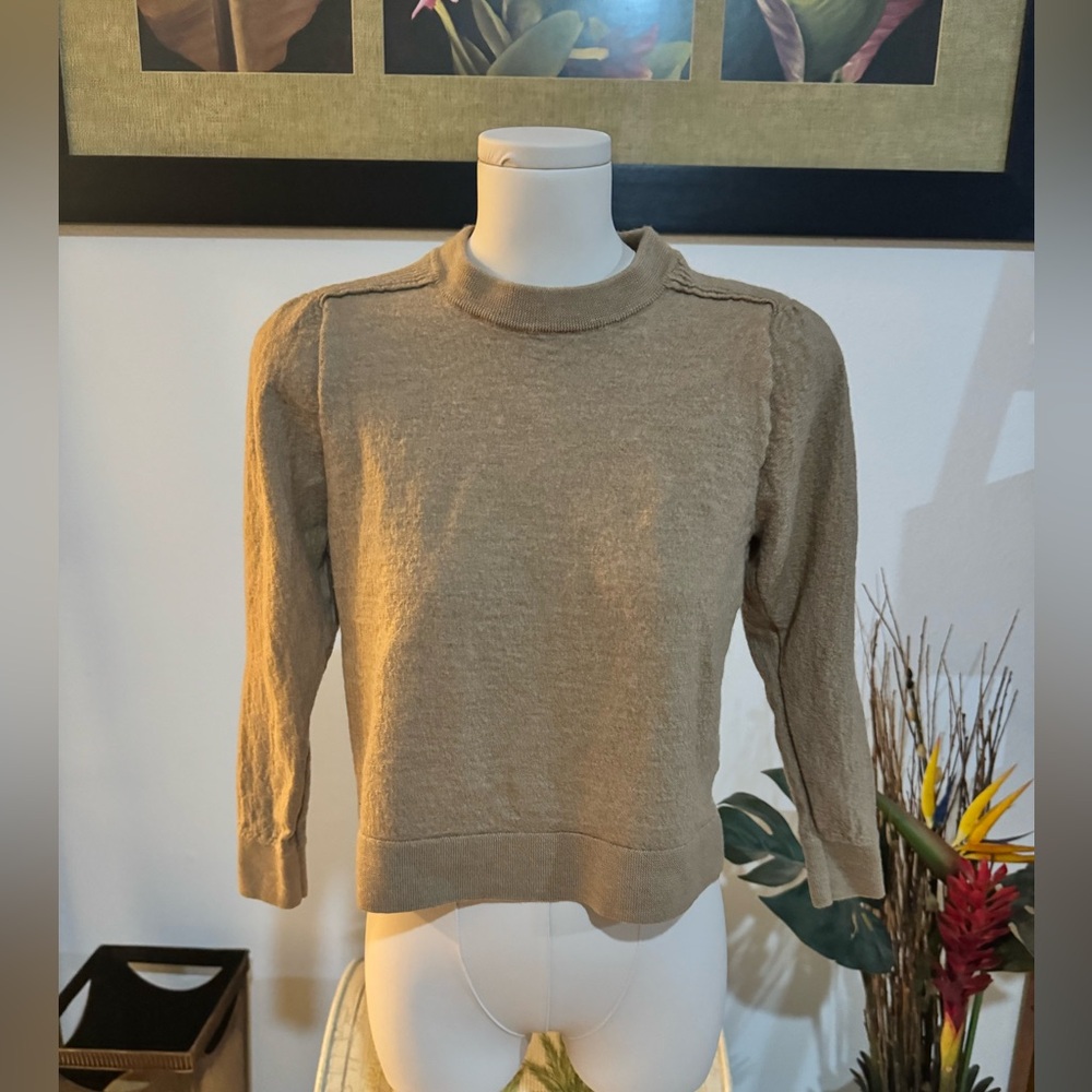 Talbots Women's Sweater Petite M/P Cropped Pure Merino Wool Roman Coffee Color